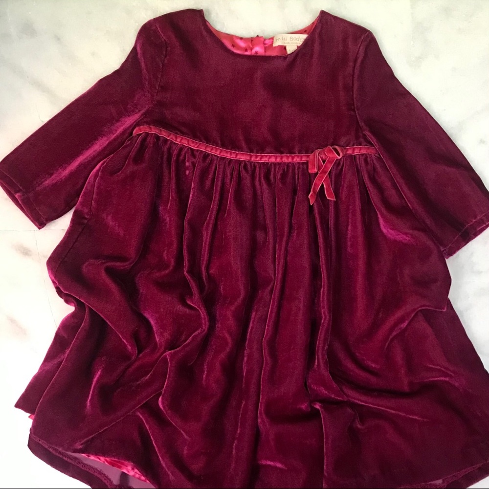 mini boden • raspberry pink velvet dress 4-5y